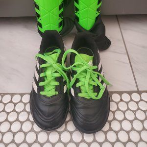 Little kids Adidas soccer cleats and shinguards